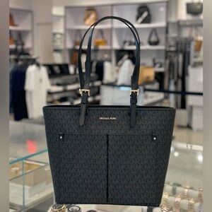 Michael Kors Jet Set Item Medium Front Pocket Tote Shoulder Bag MK Black